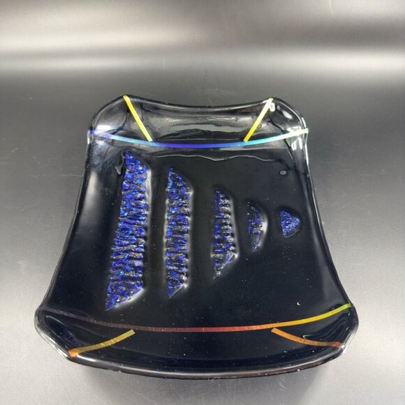 Hand Made Dichroic Art Glass Fused Iridescent Finish Bowl Dish Christmas Center - Picture 11 of 16